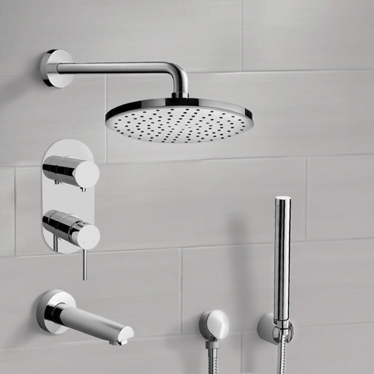 Remer TSH60-8 Chrome Tub and Shower System With 8 Inch Rain Shower Head and Hand Shower